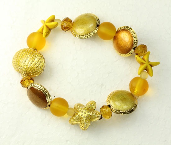 Yellow Sea Glass & Gold Enamel Stretch Bracelet