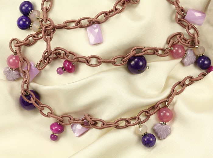 Amethyst & Agate Long Necklace on Cord  