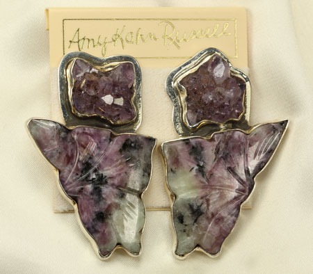 Charoite & Amethyst Crystal Large Clip Earrings