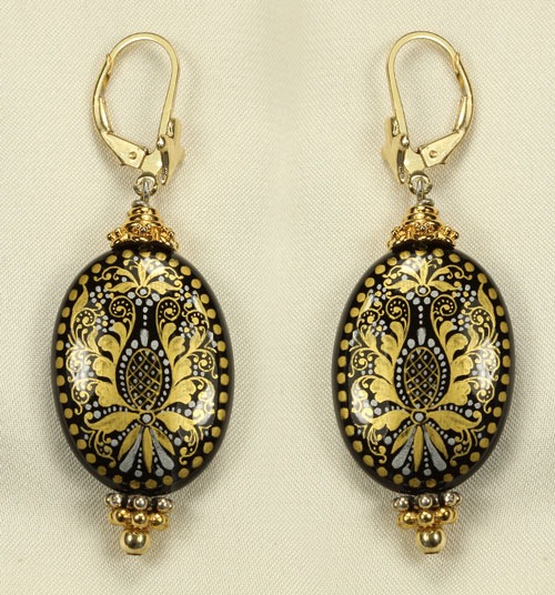 Black & Gold Leverback Earrings