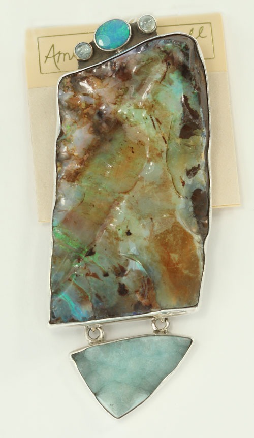 Boulder Opal Pin-Pendant with Aquamarine & Larimar