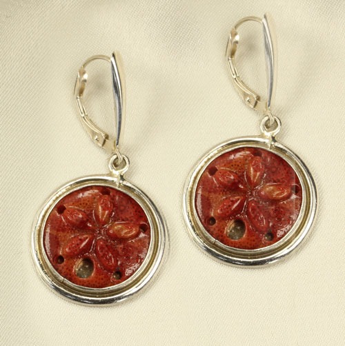 Carved Apple Coral Lever Back Earrings