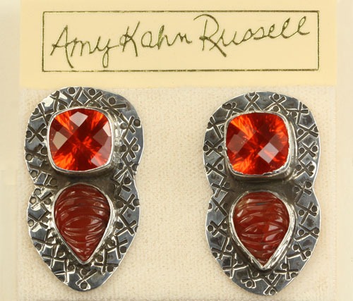 Carved Carnelian & Quartz Post Earrings