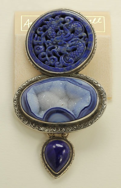 Carved Lapis  & Drusy Dragon Pin-Pendant--MATCHING DRUSY RING