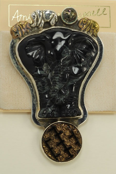 Carved Obsidian Elephant Pin-Pendant