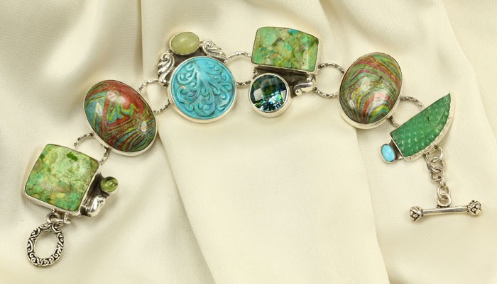 Carved Turquoise & Chrysoprase Bracelet
