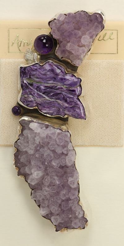 Charoite & Amethyst Crystal Pin-Pendant