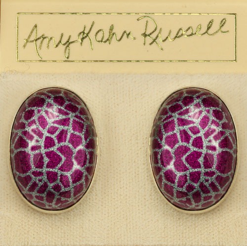 Enameled Agate Oval Post Earrings