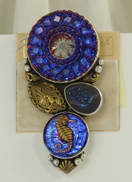 Czech Glass Button Seahorse Pin-Pendant