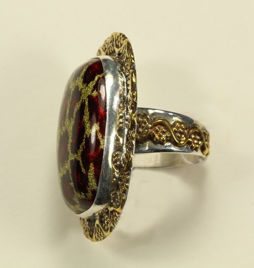 Enameled Agate Ring