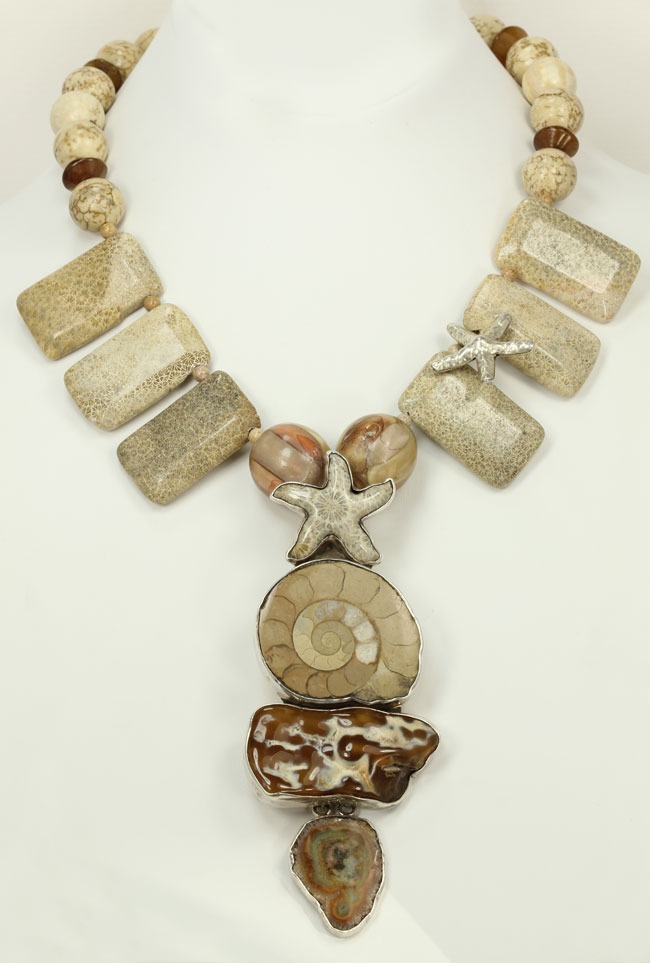 AMY KAHN RUSSELL Fossilized Coral & Ammonite Statement Collar