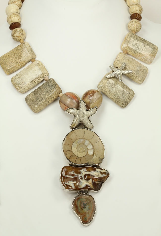 AMY KAHN RUSSELL Fossilized Coral & Ammonite Statement Collar