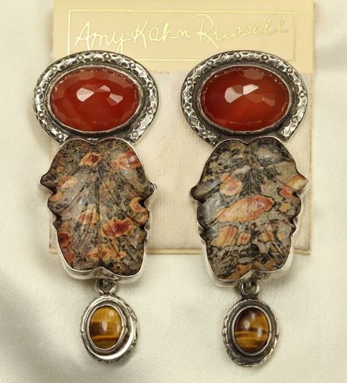Leopard Skin Jasper Large Clip Earrings