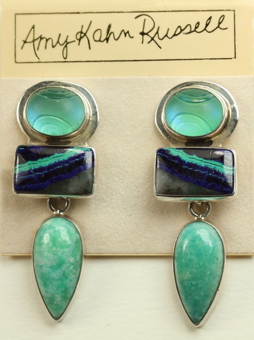 AMY KAHN RUSSELL Malachite & Amazonite Clip Dangles