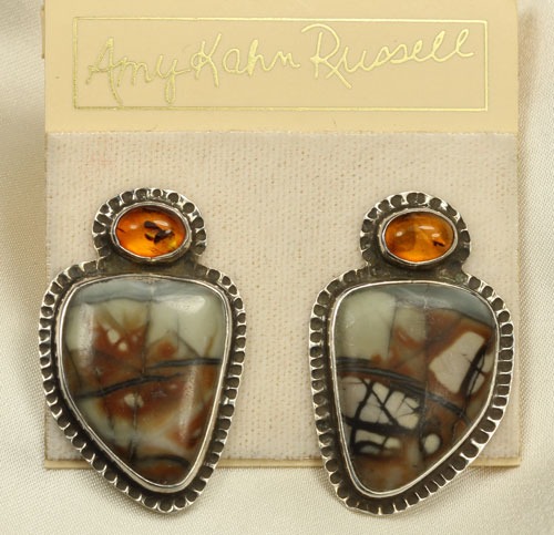 Picasso Stone & Amber Post Earrings