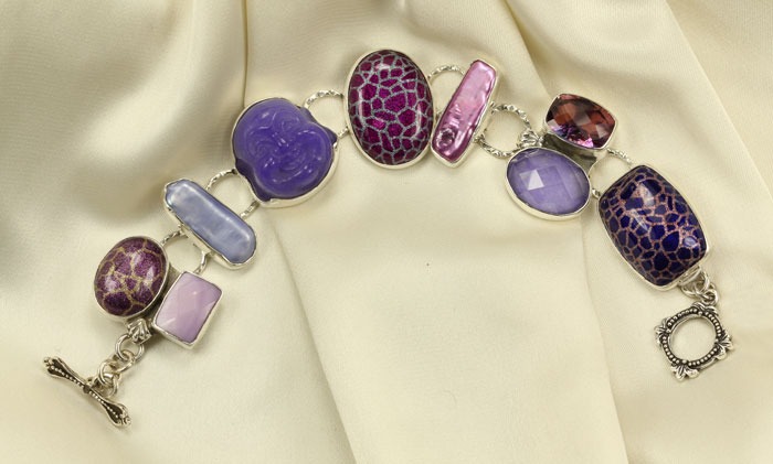 Purple Print Bracelet with Fresh Water Pearl