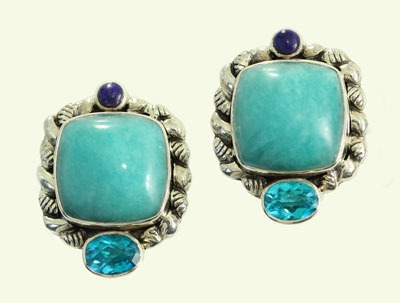 Amazonite & Lapis Clip Earrings