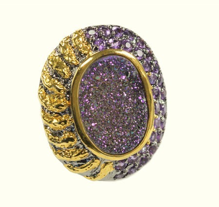 Amethyst, Drusy, & Gold Statement Ring