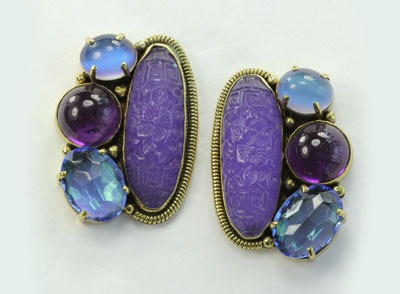 Amethyst & Moonstone Large Post Earrings