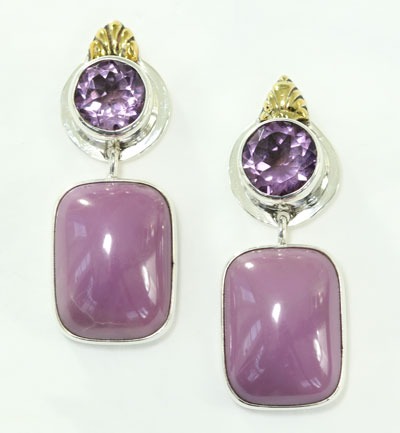 Amethyst & Phosphosiderite Post Dangle Earrings