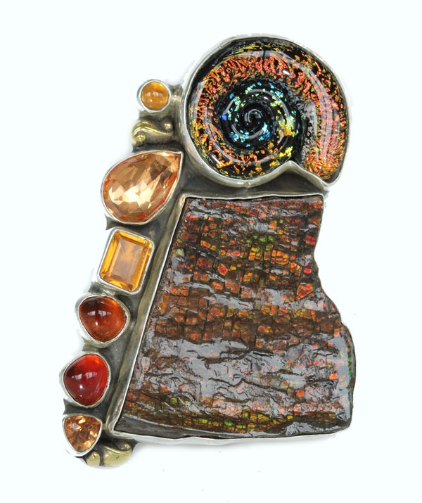 Ammolite & Dichroic Glass Pin-Pendant