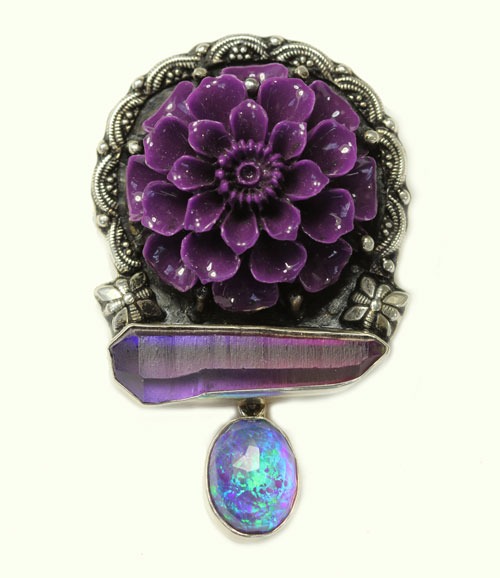 Aura Crystal & Carved Flower Pin-Pendant