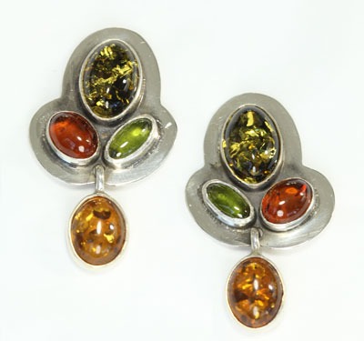 Baltic Amber & Peridot Post Dangle Earrings