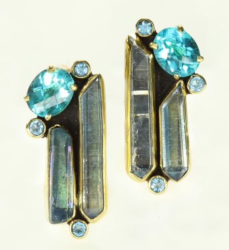Blue Topaz & Aura Crystal Post Earrings