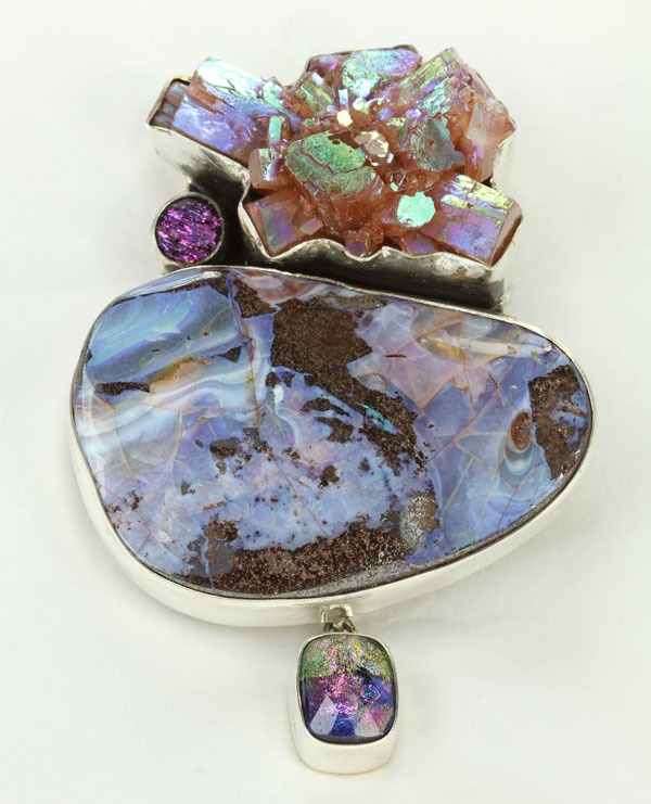 Boulder Opal & Aragonite Pin-Pendant  