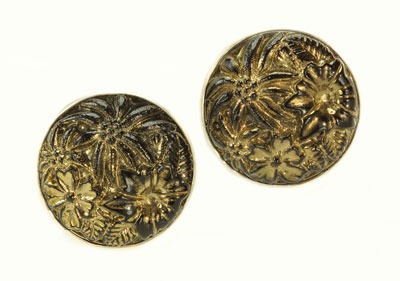 Bronze Czech Glass Button Post Earrings