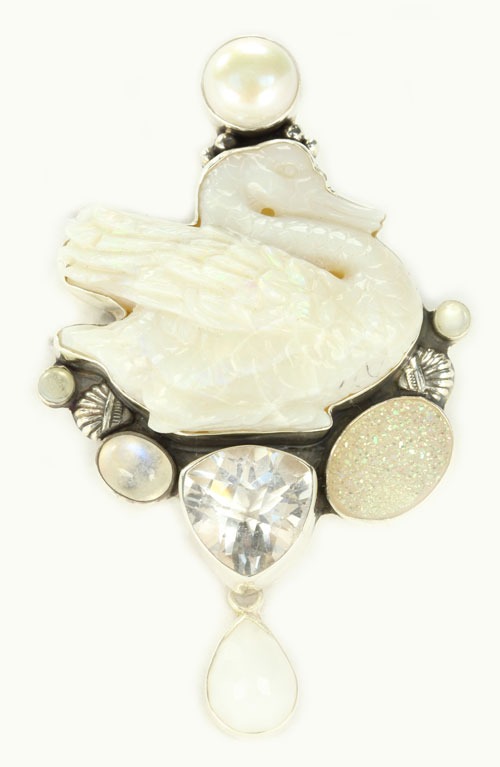 Carved Opal Swan Pin-Pendant--VERY LIMITED EDITION