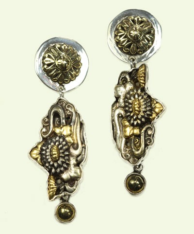 Chalco Pyrite & Japanese Sword Menuki Post Earrings