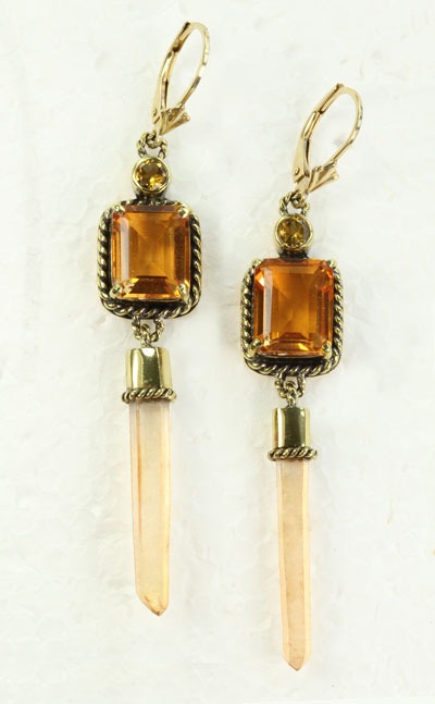 Citrine & Aura Crystal Lever Back Dangles