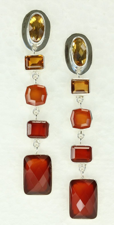 Citrine & Carnelian Post Dangle Earrings