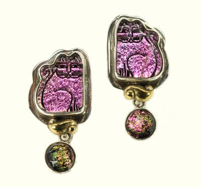 Dichroic Glass Cat Post Earrings