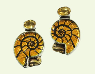 Dichroic Glass Clip Earrings with Citrine