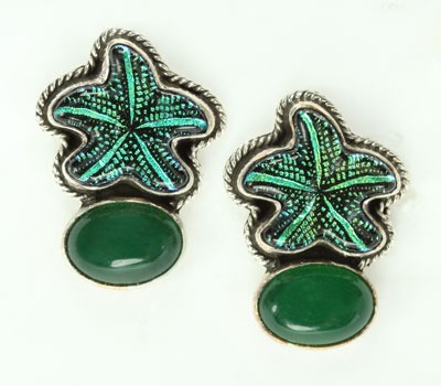 Dichroic Glass & Green Quartz Post Earrings