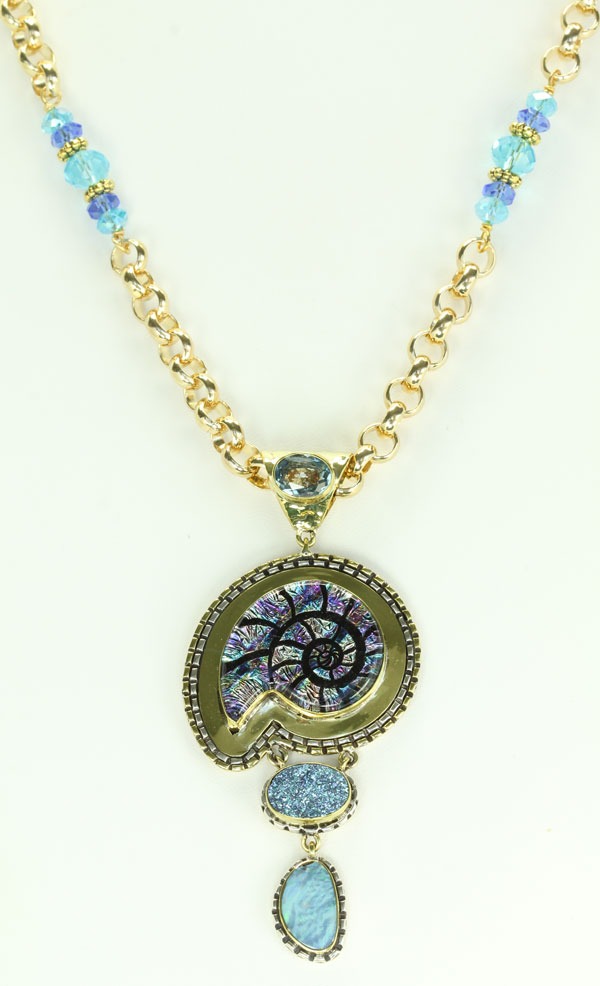 Dichroic Glass Nautilus Pendant Necklace