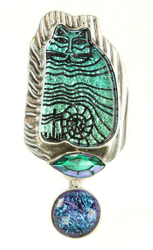 Dichroic Glass Pin-Pendant--COORDINATING OWL EARRINGS