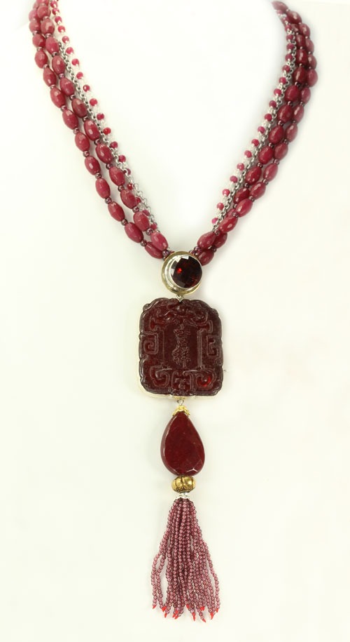 Garnet & Red Quartz Pendant Necklace