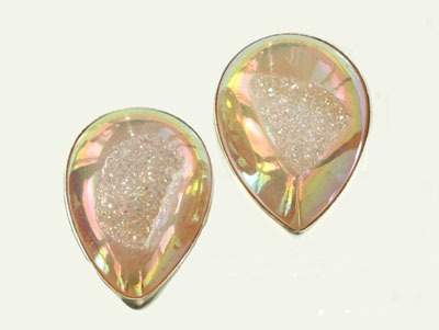 Golden Champagne Drusy Clip Earrings