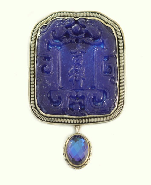 Hand Carved Blue Quartz Pin-Pendant