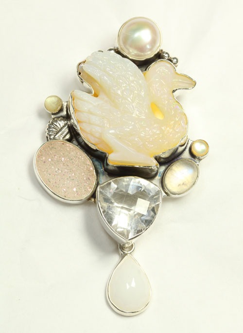 Hand Carved Opal Swan Pin-Pendant