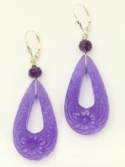 Hand Carved Purple Quartz Lever Backs