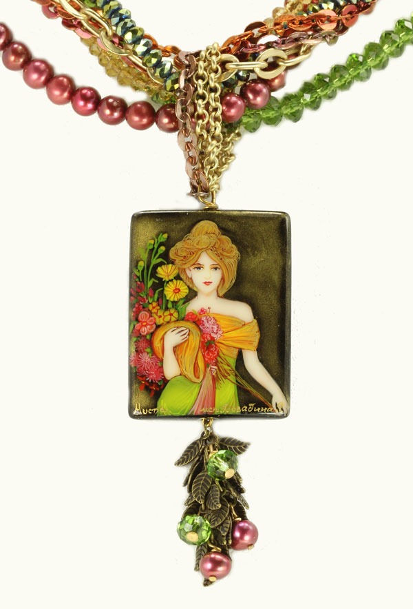Lady with Flowers Pendant Necklace