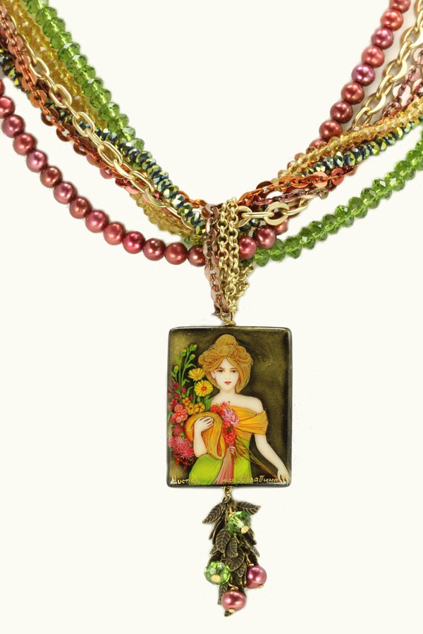 Lady with Flowers Pendant Necklace