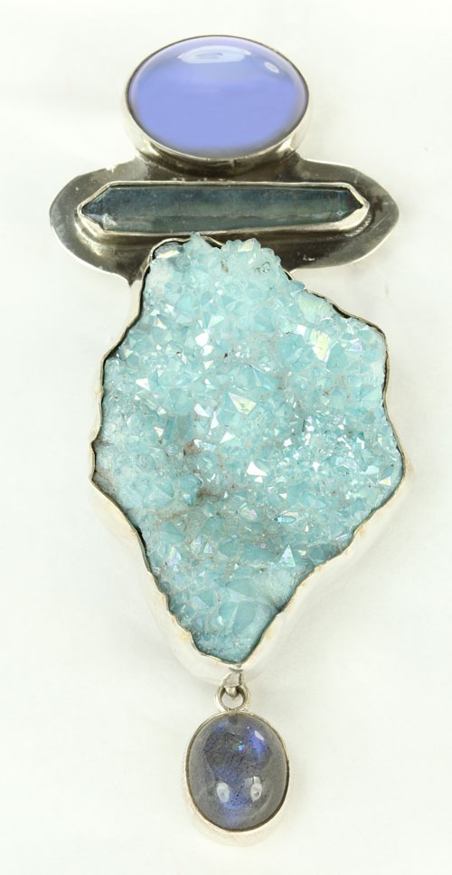 Moonstone & Aura Crystal Pin-Pendant