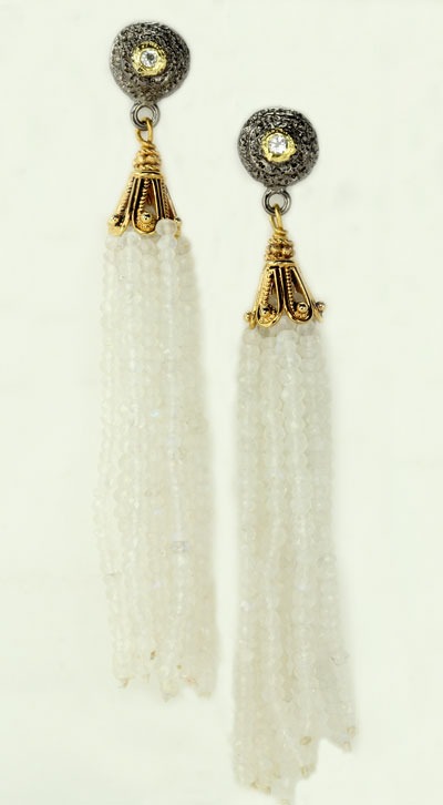 Moonstone Tassel Post Earrings