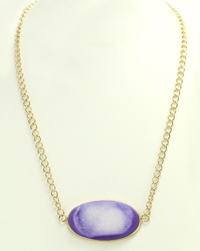 Orchid Agate Drusy Pendant Necklace