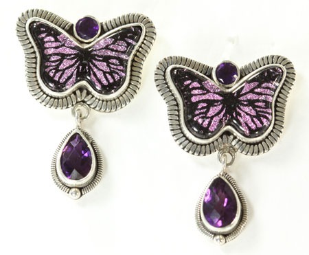 Orchid Dichroic Glass Butterfly Post Dangles